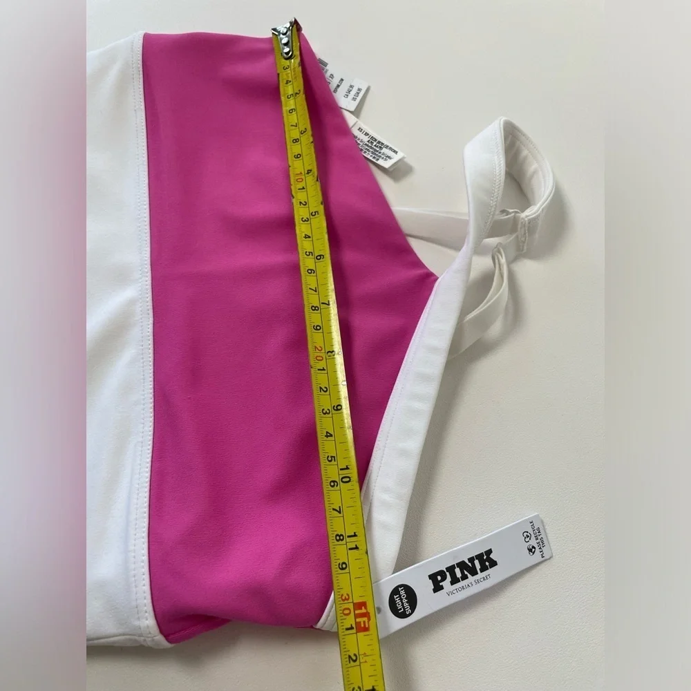 PINK VS RELAY ONE-SHOULDER SPORTS BRA Pink White Women size XS/S - Picture 6 of 6